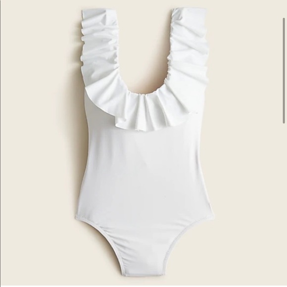 NWT J Crew White Ruffle Scoopback One Piece Swimsuit Size 10 - Picture 3 of 12